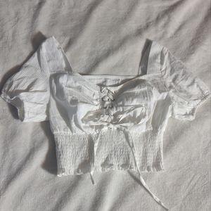Cottagecore Puffy White Lace Up Top